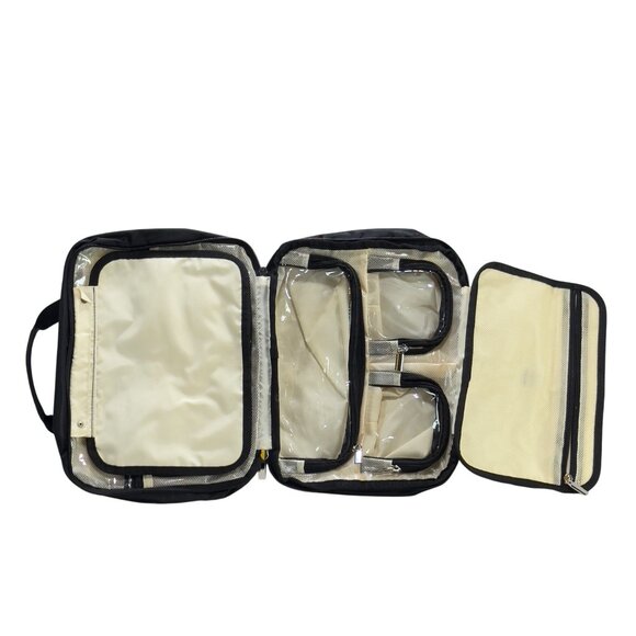 Findcozy Black Quilted Nylon Toiletry Bag Multiple Zipper Compartments Handles - Picture 12 of 14